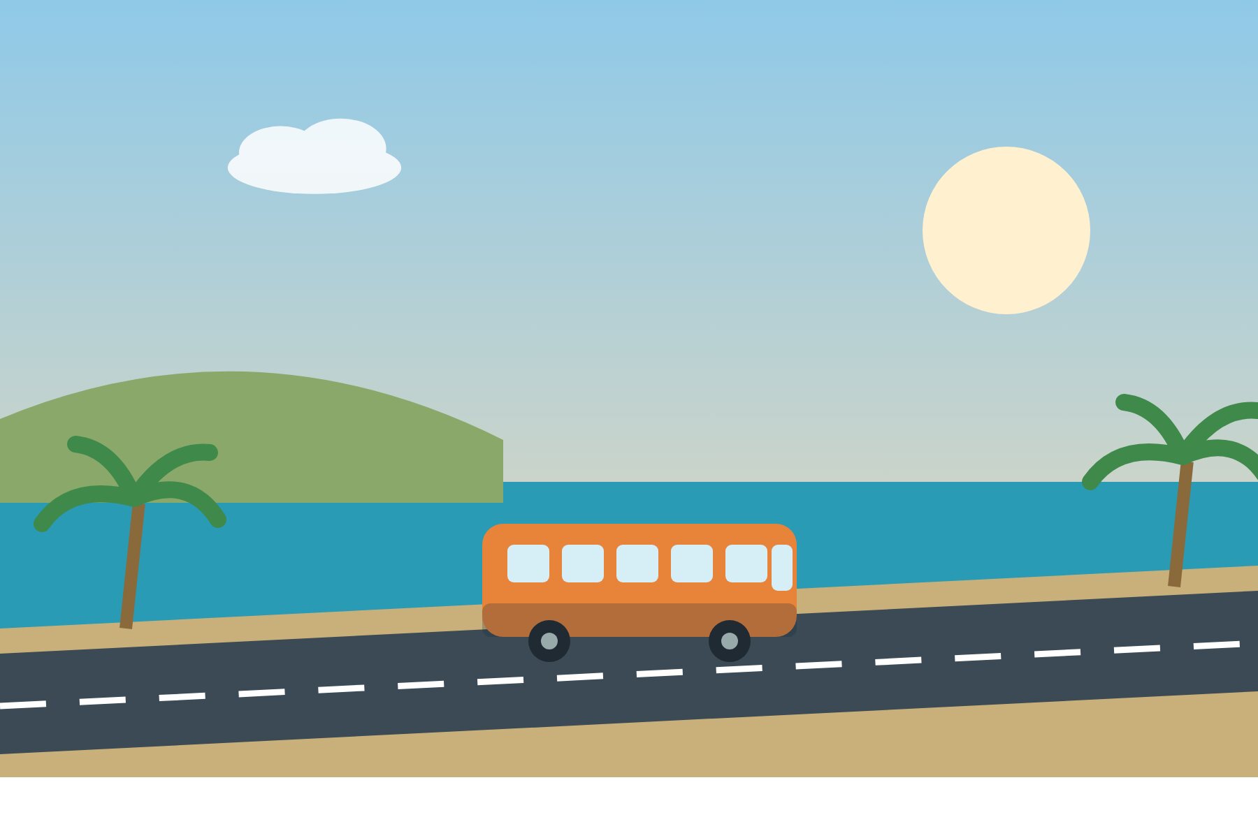 Illustratie: Bus op een kustweg